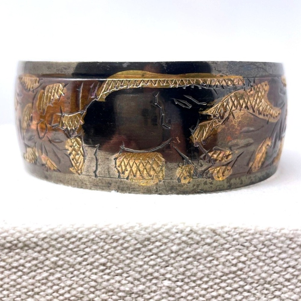 Etched Elephant Brass Bangle Bracelet Novelty Animal Jungle Safari